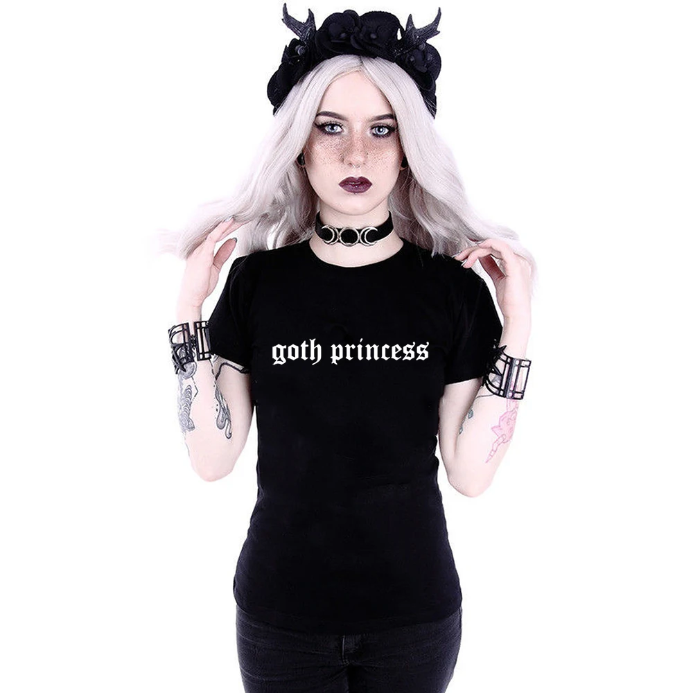 Goth Princesa Grafični Tshirts Poletje Moda Tumblr Grafični Grunge Srajce Tees Vrhovi Ženske, Kratek Rokav, O-neck Majica Oblačila