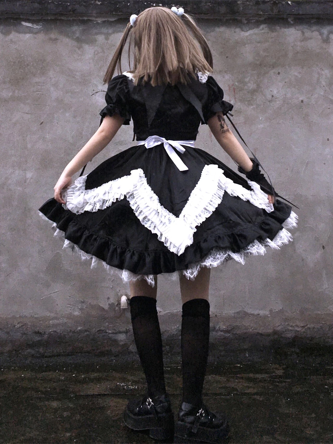 Gothic Devica Lolita Obleko Kratko Sapo Rokav Čipke Ruffles Črno Bel Obliž Žogo Obleke Sodišče Kratek Mini Obleke Vestidos Femme