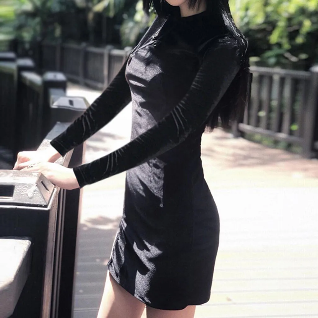 Gothic Slim Ženske noše Cheongsam Kitajski Slog Suh Mini Obleka Ulične Seksi Letnik Harajuku Poletje Ženske Oblačila#J30