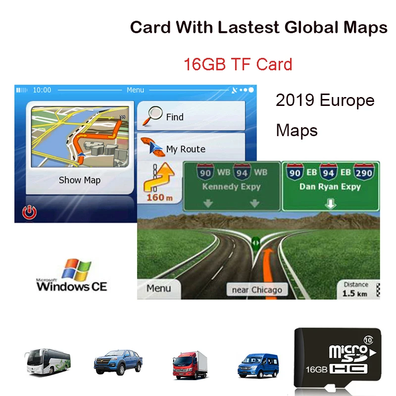 GPS pribor 16G gps zemljevidi sd 2019 najnovejši Zemljevid za WinCE avto gps navigacijski zemljevid Evrope/Rusija/USA/CA/AU/Izrael Avto gps zemljevid