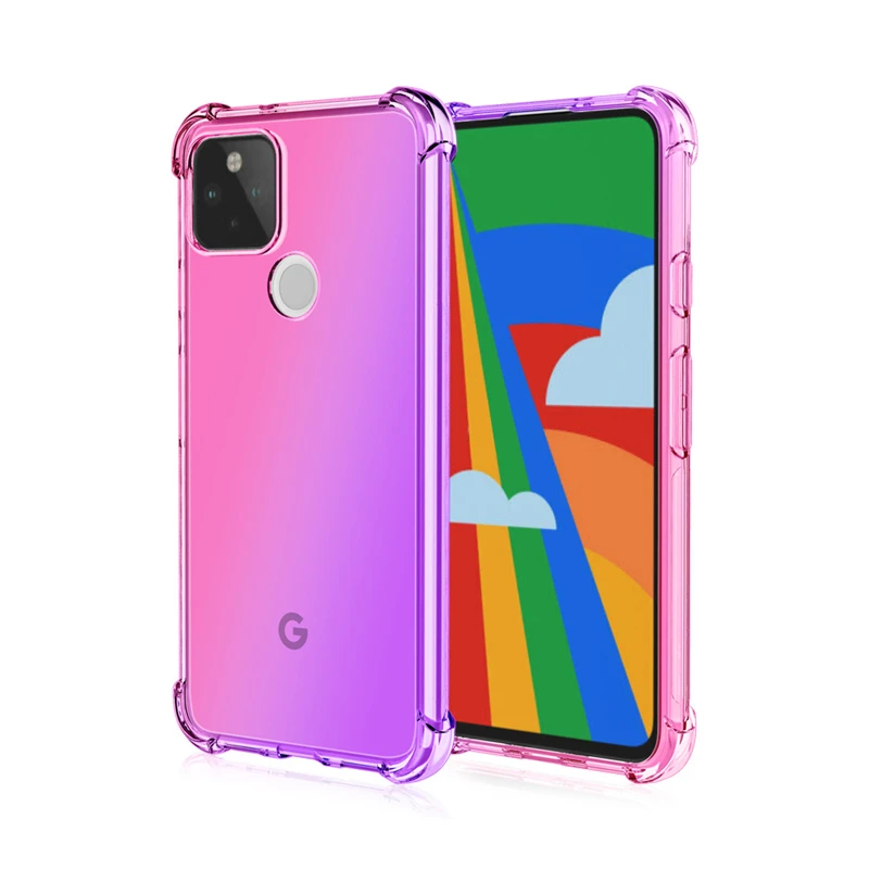Gradient barve Shockproof Primeru Telefon za Google slikovnih pik 5 pixel 4A 5 G Pixel 4 XL silikonska Mehko TPU Pregleden Hrbtni Pokrovček coque