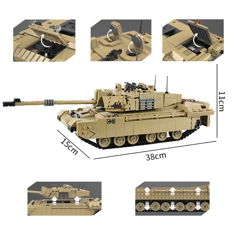 Gradniki 451-1441pcs Vojaške Serije WW2 Leopard II Glavni Bojni Tank Challenger II Tank MOC Igrače Za Otroke Darila