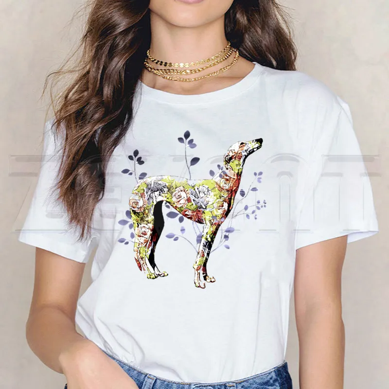 Greyhound Psa T-shirt za Ženske, Kratek Rokav Priložnostne Žensk Vrhovi Anime Risanke, Majica za Ženske Natisnjeni Bela Majica s kratkimi rokavi Top Tees