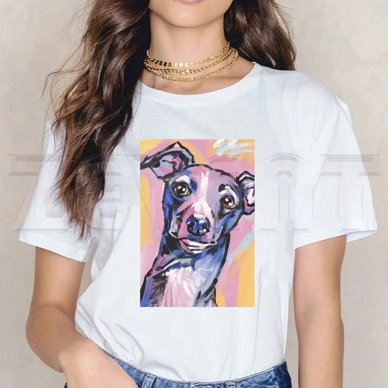 Greyhound Psa T-shirt za Ženske, Kratek Rokav Priložnostne Žensk Vrhovi Anime Risanke, Majica za Ženske Natisnjeni Bela Majica s kratkimi rokavi Top Tees