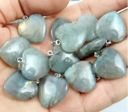 Groothandel Raznoliko 20 mm natuurlijke labradoriet steen lapis Opaal tijgeroog mešani čare hart obešalniki voor sieraden maken 24pcs