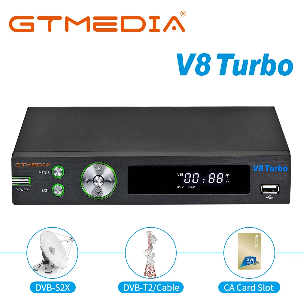 GTMedia V8 Turbo H. 265 Full HD DVB-S2/S2X/T2/Kabel Satelitski Sprejemnik Vgrajen WiFi Podporo CA Režo za Kartice multi-room PK V8 Pro2