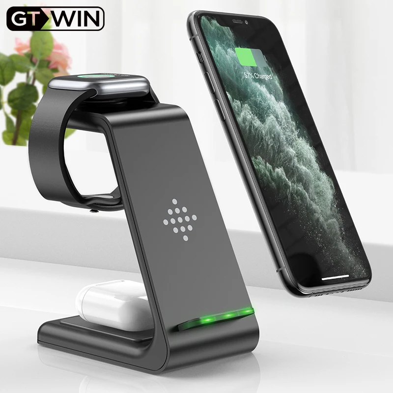GTWIN QI 10W Hitro Polnjenje 3 V 1 Brezžični Polnilnik Za Iphone, Samsung Polnilnik postajo Za Apple Watch Airpods Brezžično Polnjenje Stojalo