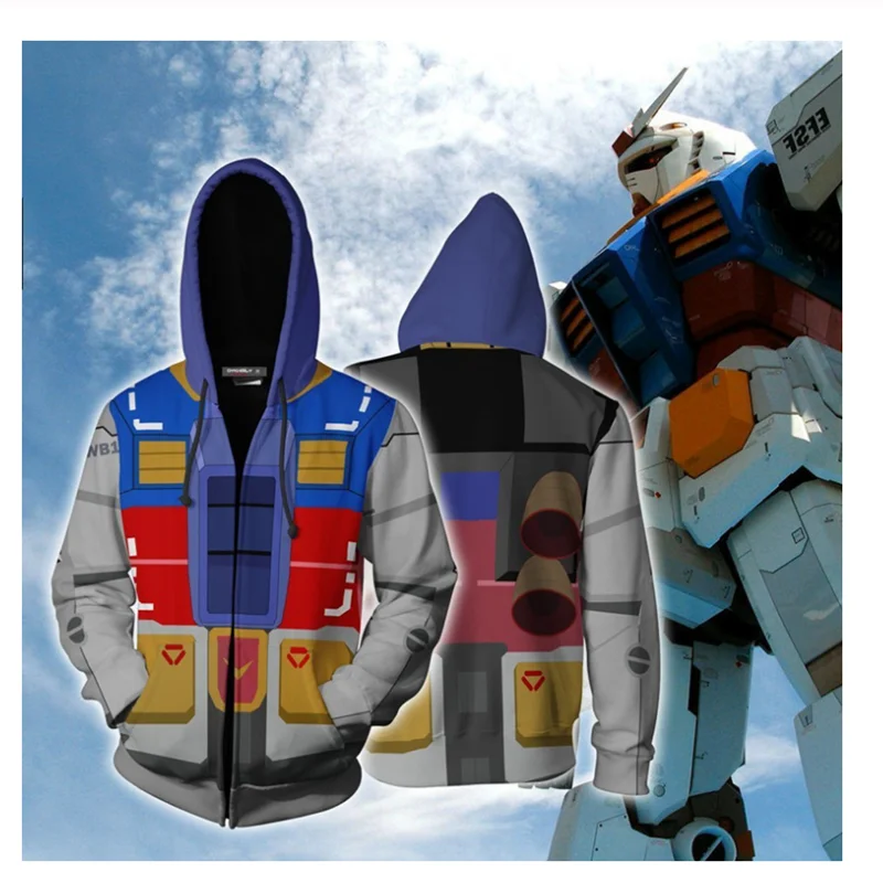 Gundam Hoodies Cosplay Slog 3D Tiskanje Moške Priložnostne Zadrgo Hooded Majica Fashion Halloween Puloverju Moški Trendy Hoodie