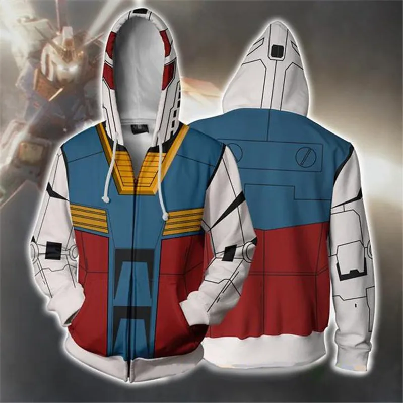 Gundam Hoodies Cosplay Slog 3D Tiskanje Moške Priložnostne Zadrgo Hooded Majica Fashion Halloween Puloverju Moški Trendy Hoodie