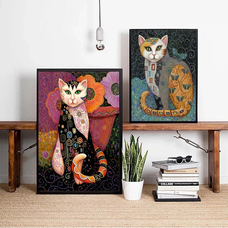 Gustav klimt, ki jih Slavni Slike Živali Mačka Platno Slikarstvo Plakatov in Fotografij Stenskih slikah, Cuadros Dnevni Sobi Doma Brez Okvirja