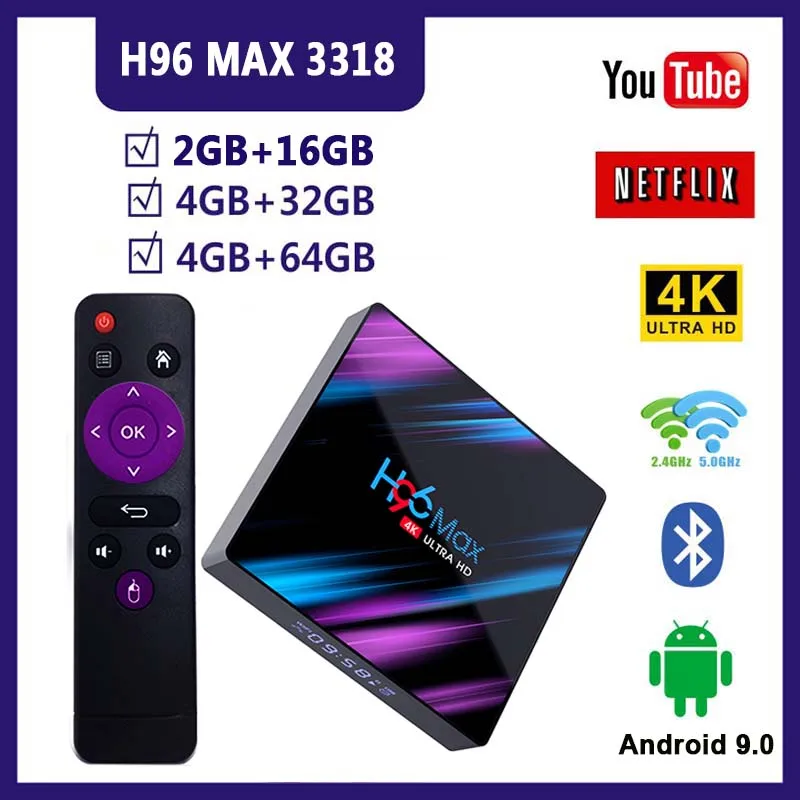 H96 MAX Android 9.0 Smart TV Box RK3318 4GB+64GB Brezžični IPTV Polje 4K USB Set Top Box WiFi 5G Za Netflix Youtube v storitvi Google Play