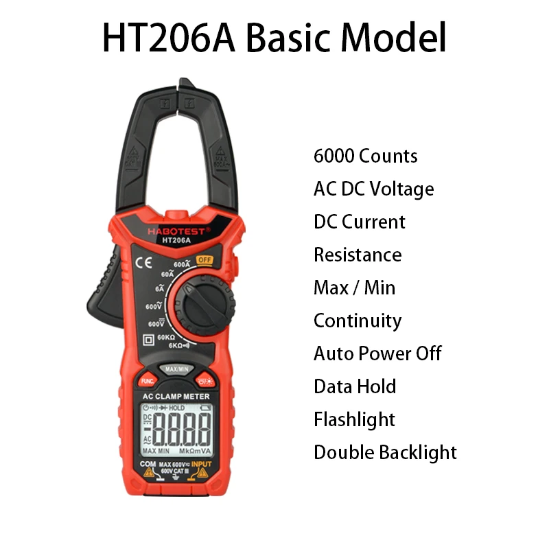 Habotest Multimeter HT206A Digitalni Objemka Metrov 600A Ohm Hz Kapacitivnost Voltmeter NKV Tester 6000 Šteje