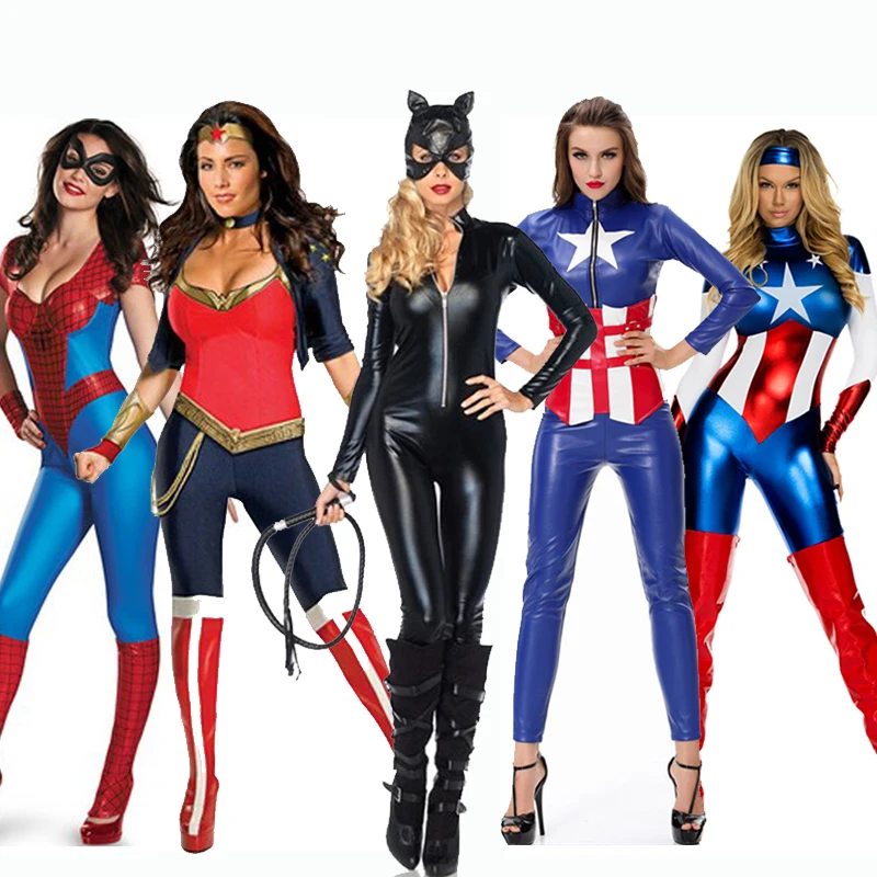 Halloween kostumi za ženske, Cosplay kostum Captain America Catwoman Superwoman Praznično fantasia infantil