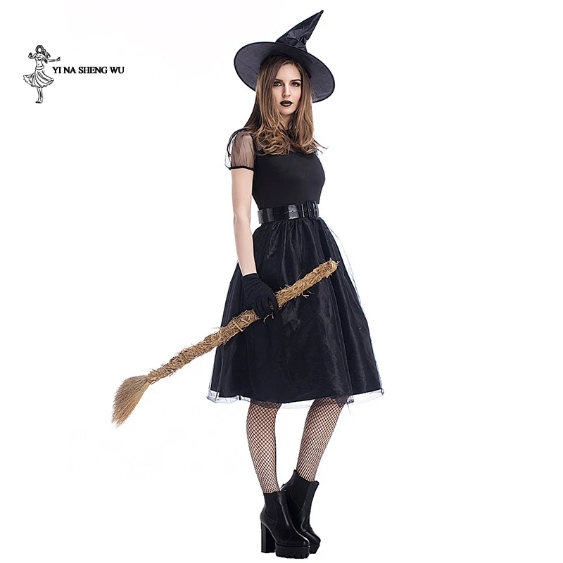 Halloween maskiranje black gaza čarovnica kostume za Lady Pravljice Čarovnica Cosplay Modno Obleko dekle Stopnji uspešnosti obleko