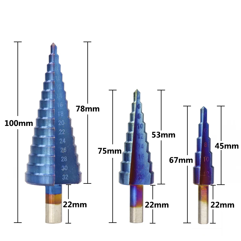Hampton HSS 4-12/20/32mm Nano Modra, Prevlečeni Pagoda Obliko Luknjo Rezalnik Trikotnik Kolenom Korak Drill Bit električno Orodje Korak Cone Vaja