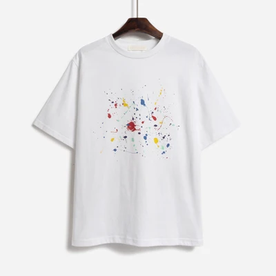 Han Ženske' kratka sleeved ink-splattered T-shirt ohlapno okoli vratu vrh trendy