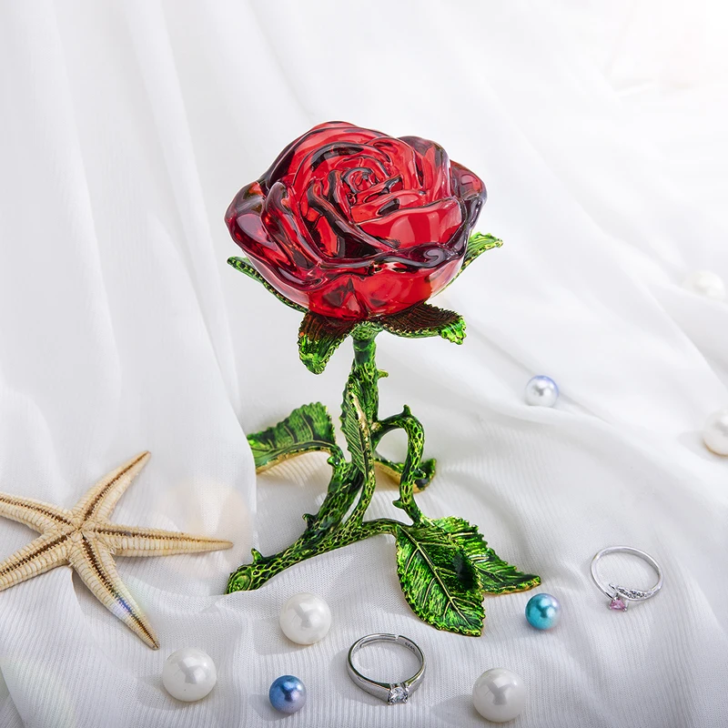 H&D Crystal Red Rose Cvet Figur Obrti Zbirateljske Darilo za materinski Dan, Rojstni dan, Valentinovo Poroka Doma Namizni Dekor