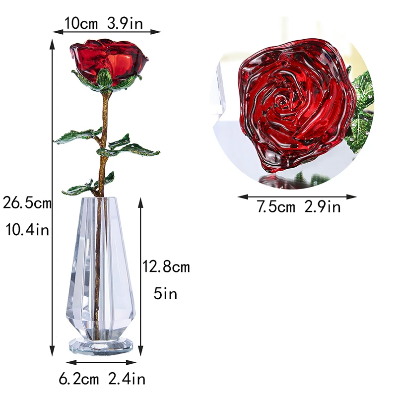 H&D Crystal Red Rose Cvet Figurice Obrti Rojstni dan, Valentinovo Uslug X'mas Darila, Poroka Doma Mizo Dekoracijo Ornament