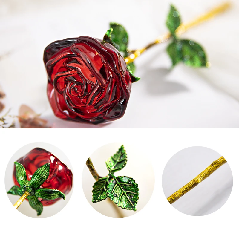 H&D Crystal Red Rose Cvet Figurice Obrti Rojstni dan, Valentinovo Uslug X'mas Darila, Poroka Doma Mizo Dekoracijo Ornament