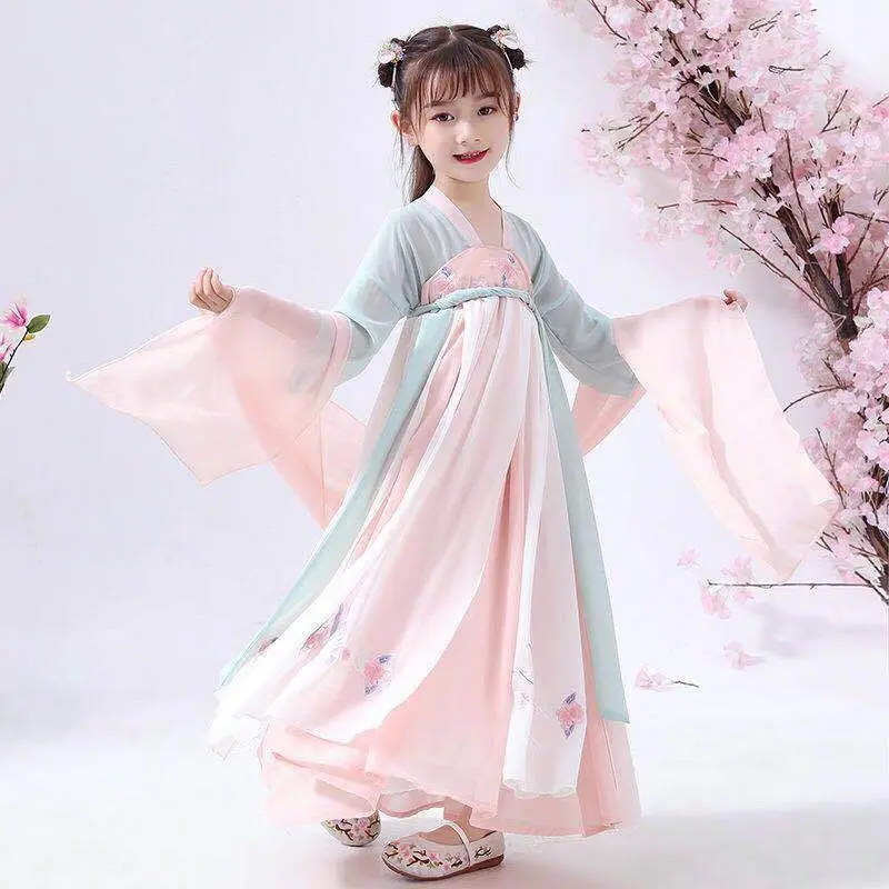 Hanfu Tang Obleko za Dekle Poletje Otrok Vila Kostum Kitajski Slog Fazi Obleko Obleko za Otroke Tradicionalno Dekle Obleko Kitajska