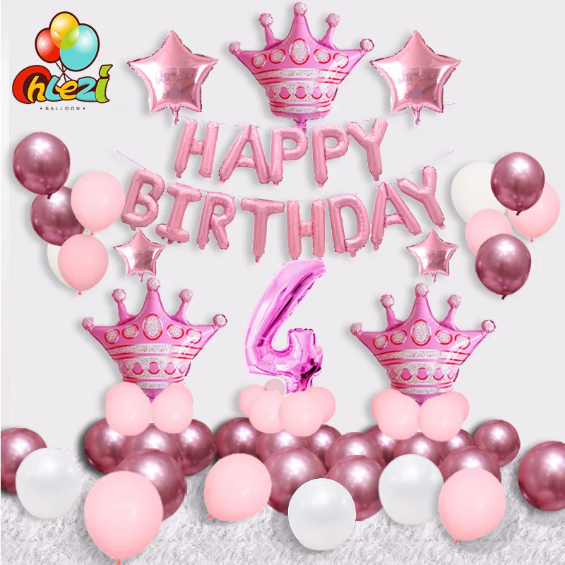 Happy birthday party okraski poroko modra, roza krono baloni Chrome Metallic1 2 3 število trebušaste baby tuš odlikovanja