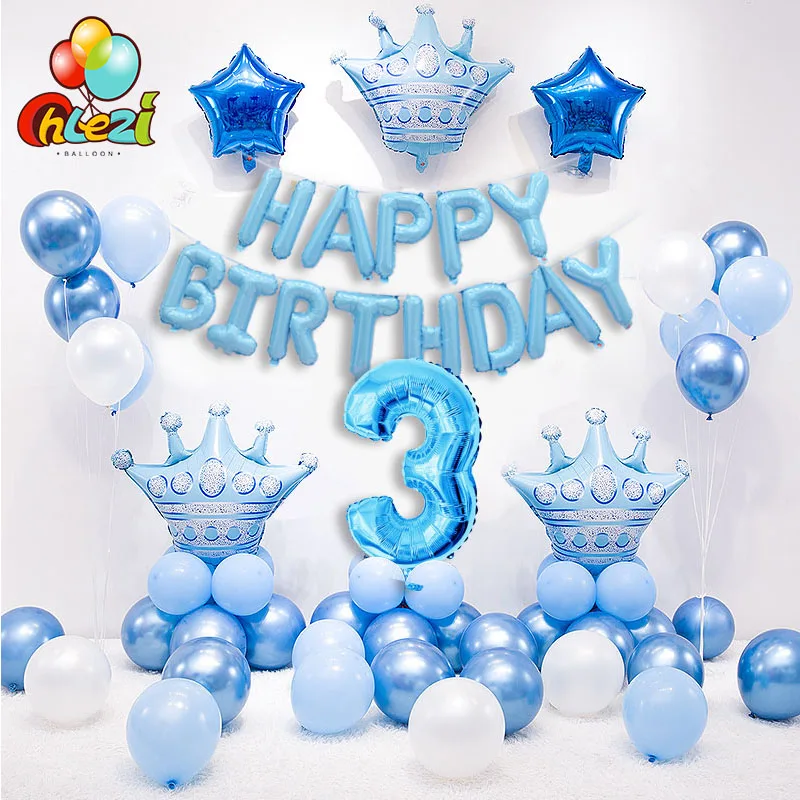 Happy birthday party okraski poroko modra, roza krono baloni Chrome Metallic1 2 3 število trebušaste baby tuš odlikovanja