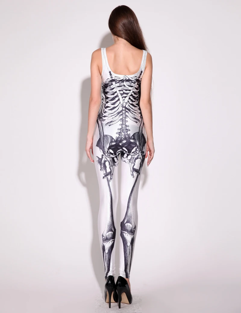 Harajuku 3D tiskanja 2016 seksi jumpsuit ženske, igralne obleke nove arrivels bodycon jumpsuit seksi catsuit Človeške kosti lobanje slim jumpsuit