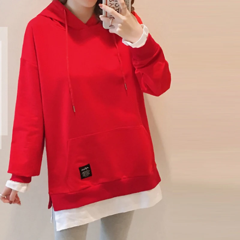 Harajuku Dolgo Hoodie ženska Majica s Kapuco Za Ženske Vrhovi korejski Sweatshirts korejski Ponaredek dvodelne Obleke Hoodie