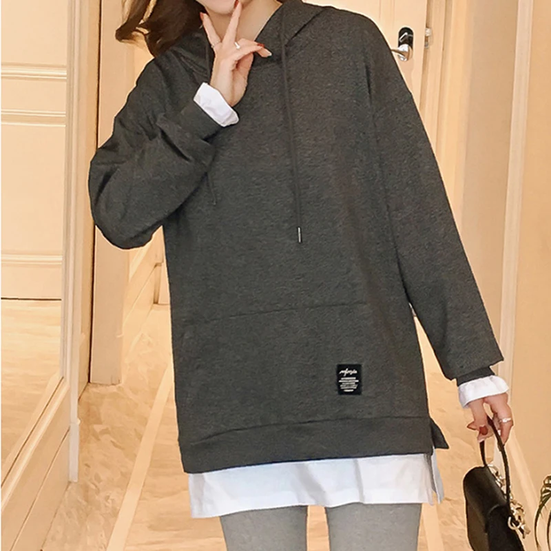 Harajuku Dolgo Hoodie ženska Majica s Kapuco Za Ženske Vrhovi korejski Sweatshirts korejski Ponaredek dvodelne Obleke Hoodie