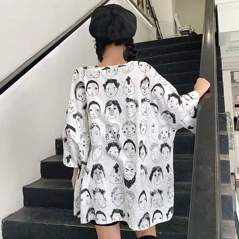 Harajuku Korejski Slog T-Majice Za Ženske Svoboden Kratek Rokav Krog Vratu Natisnjeni Dame Tee Oversize Oblačila