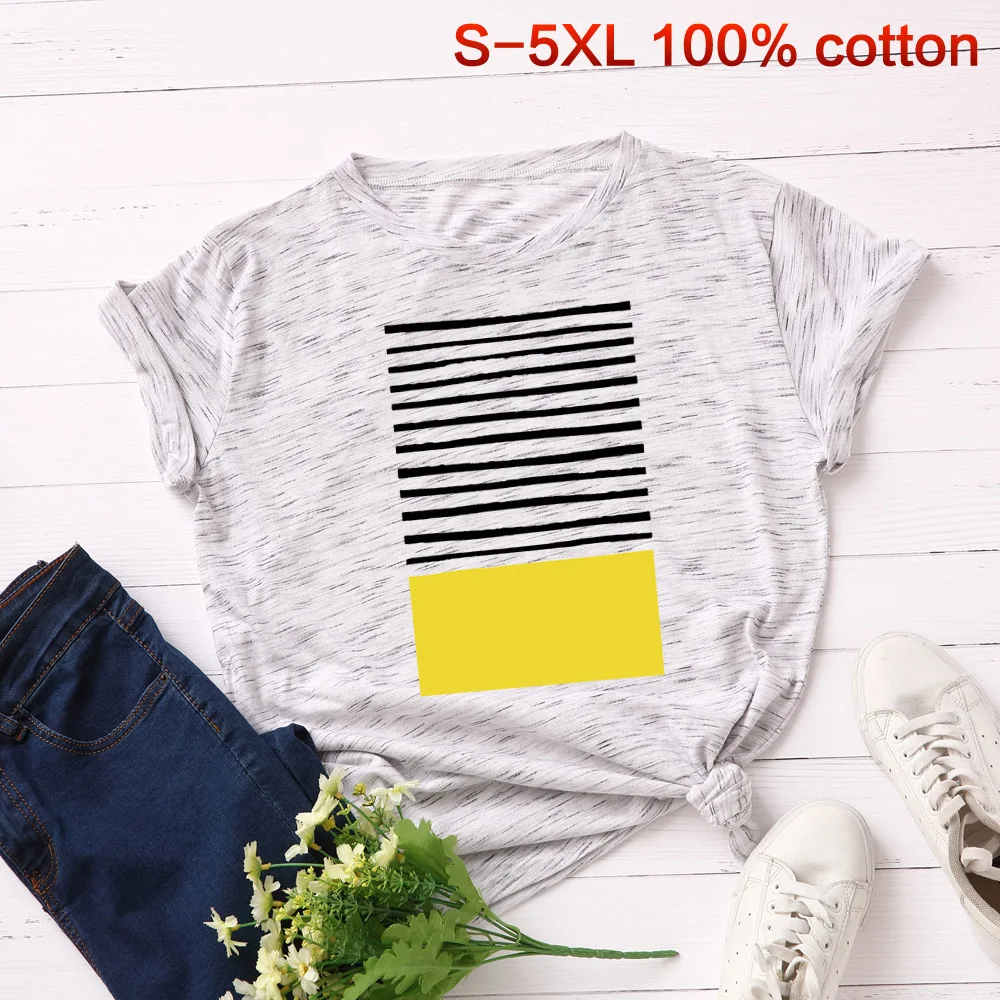 Harajuku Majica Plus Velikost Ženske Vrhovi Priložnostne Tiskanih Top Majica Prugasta Bombaža T-shirt Moda Poletni Ženski Tee