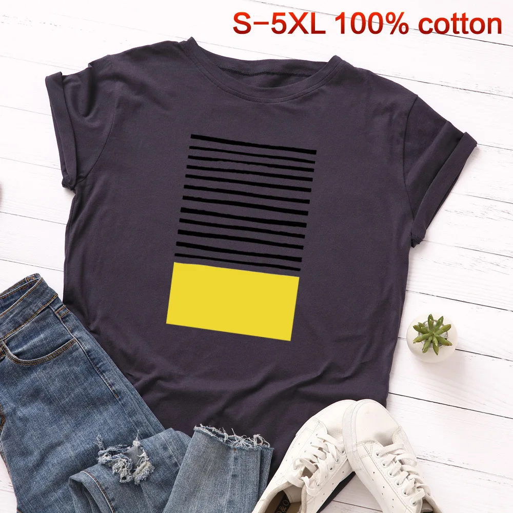 Harajuku Majica Plus Velikost Ženske Vrhovi Priložnostne Tiskanih Top Majica Prugasta Bombaža T-shirt Moda Poletni Ženski Tee