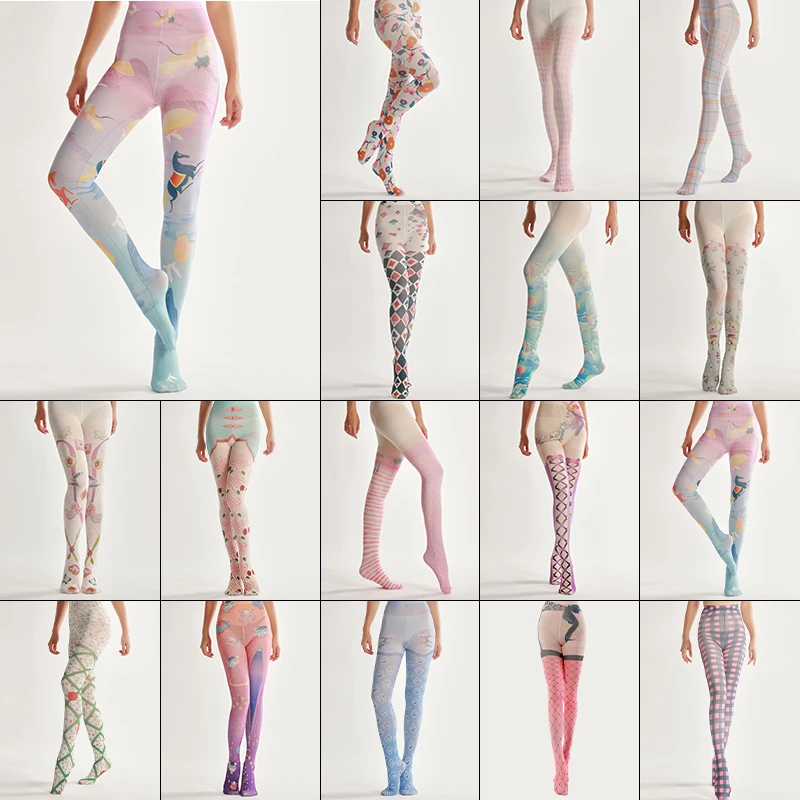 Harajuku Tatoo Vzorec Pantyhose Ženska Moda Naselitve Stranka Hlače Za Ženske pantyhoses Lolita Srčkan Kawaii hlačne Nogavice