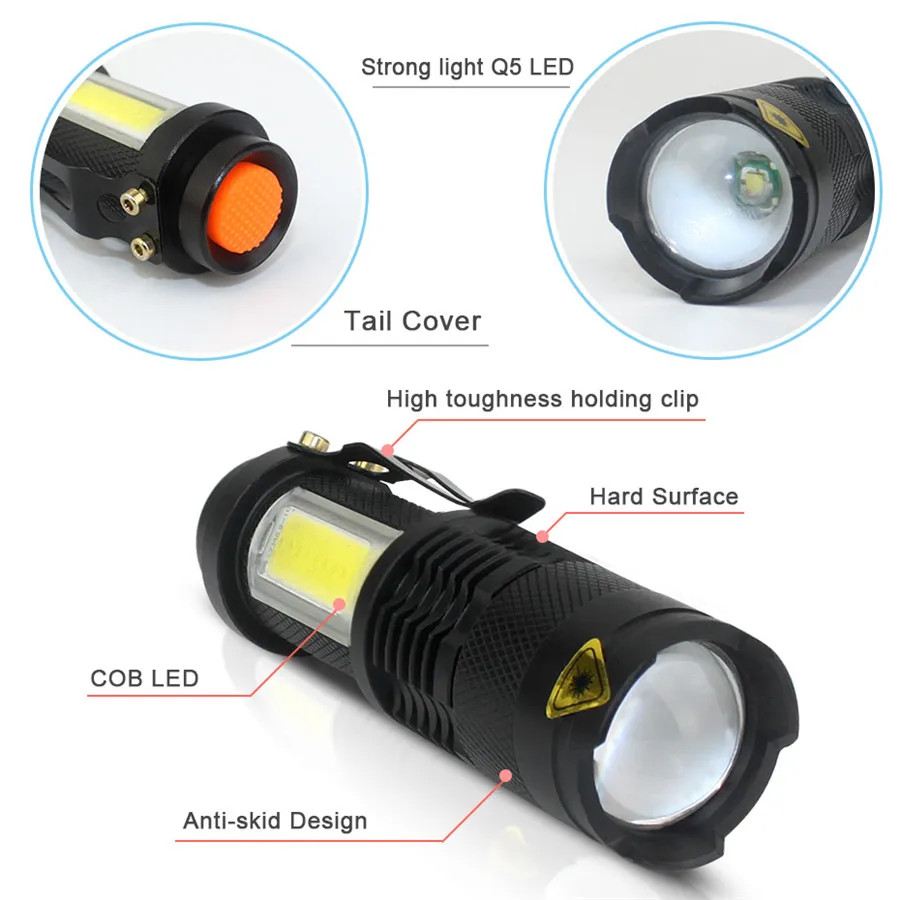 Hard Light Q5 LED Svetilka 4 Načini Prenosni Mini Svetilke Zoom Vodotesne Svetilke Za Zasilno Razsvetljavo Uporabite 14500/AA Baterije