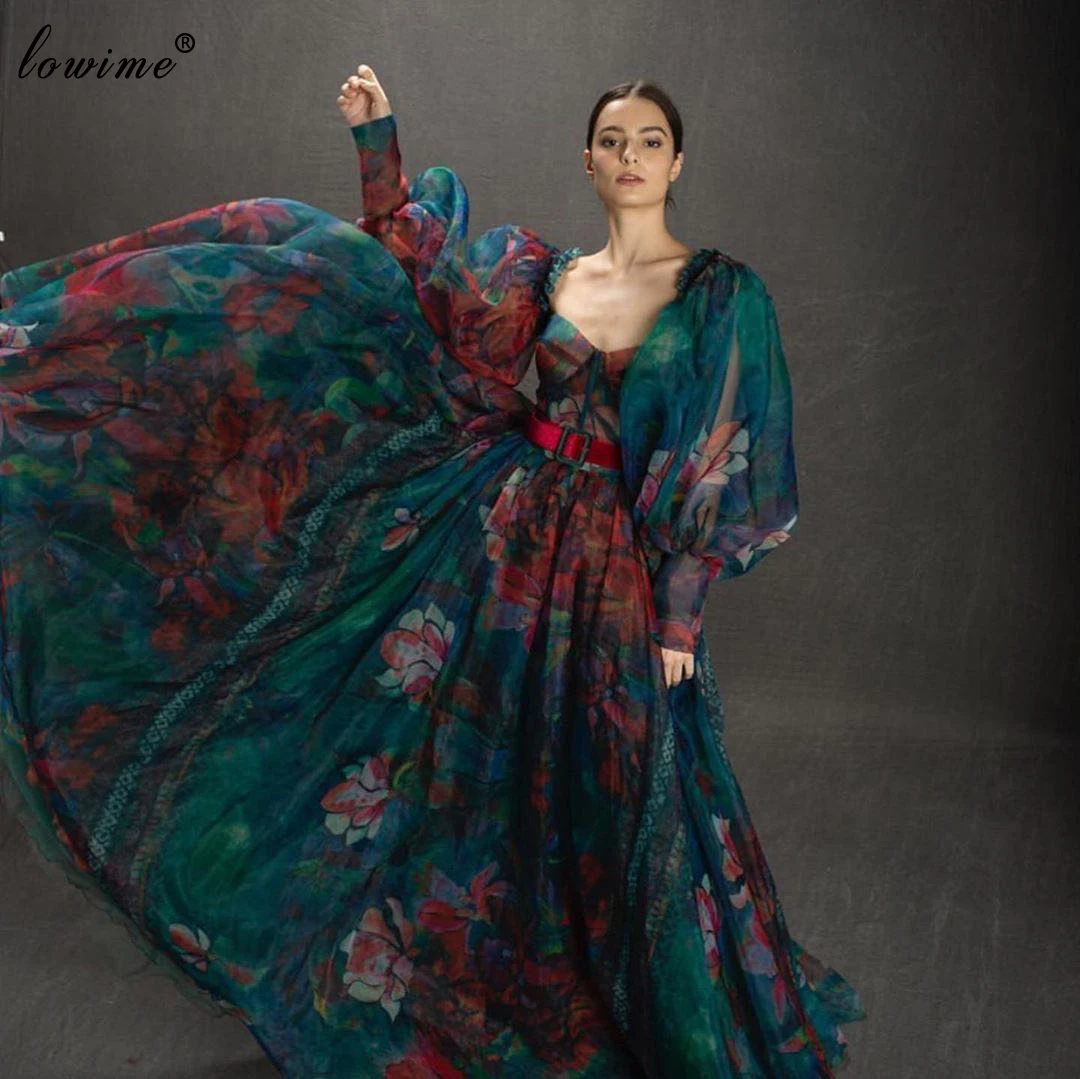 Haute Couture Cvetje Večerne Obleke 2020 Dolgo Zabuhle Rokavi Večerne Elegantno Slaven Halje Ženska Fotografija Robe