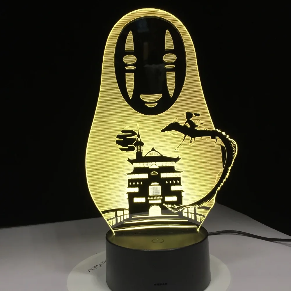 Hayao Miyazaki Anime Živahen Stran Ni Obraz Človeka, figuric Dekoracija Lutka Otroci Igrače Akril 3D LED Lučka 7 Barv Noč Svetlobe