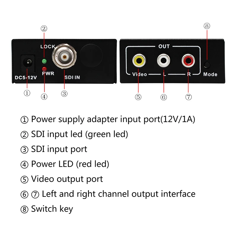 HD SD 3G-SDI, BNC, da AV CVBS PAL/NTSC RCA Video L/R Analogni Avdio Pretvornik za HDTV