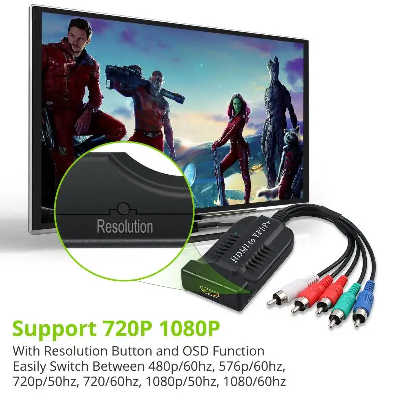 HDMI je združljiv Za YPbPr Komponenta 5RCA RGB Video Pretvornik 1080P Tok R/L Avdio Izhod Za TV PC TVBOX,VHS,VCR,DVD Snemalniki