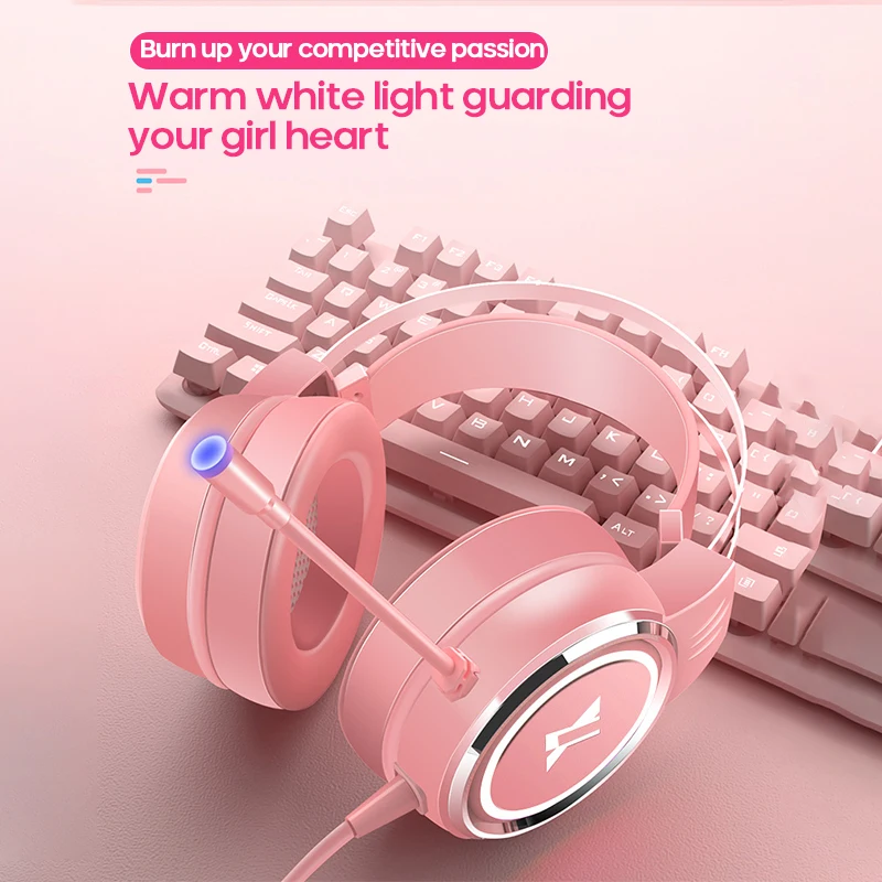 Head-mounted Računalniške Igre Slušalke Pink Girl Kardio 7.1 Kanalni Žično Živo Z Mikrofonom Za PS4 Telefon PC