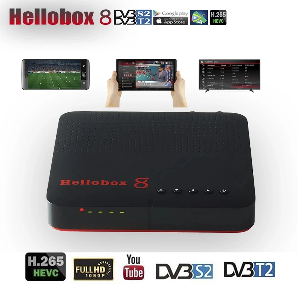 Hellobox 8 Satelitski Sprejemnik DVB S2x DVB-T2 H265 HEVC Satelitski Sprejemnik Tv Sprejemnik 1080P FULL HD Polje Podporo Youtube Dual Tuner