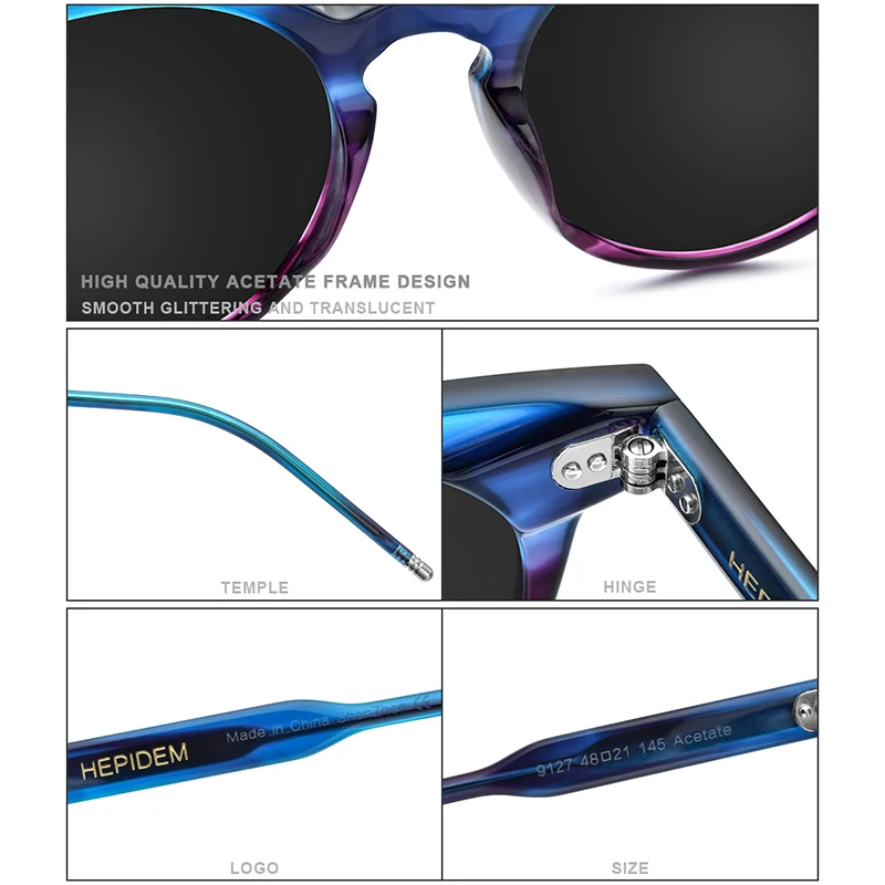 HEPIDEM Acetat Polarizirana sončna Očala Ženske 2020 Nova blagovna Znamka Oblikovalca Visoke Kakovosti Vintage Okrogla sončna Očala za Moške UV400 9127
