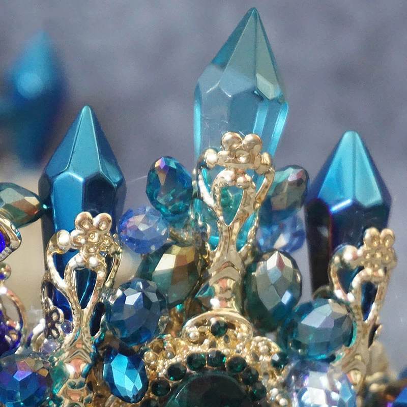 Himstory Neverjetno Neveste Oversize Modra Baročno Royal Crown Naglavni Del Retro Zelena Nosorogovo Tiara Hairbands Poročni Nakit Za Lase
