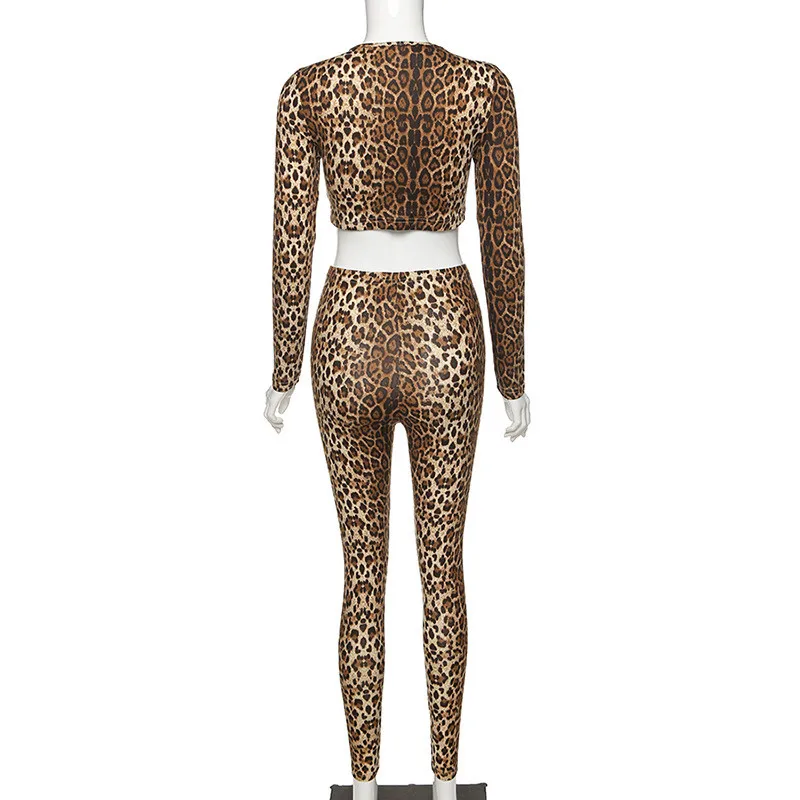 Hirigin 2020 Leopard Tiskanja Dva Kosa iz Ženske Trenirke Moda Suh Dolg Rokav Crop Tops In Dolge Hlače Hlače Obleko Določa