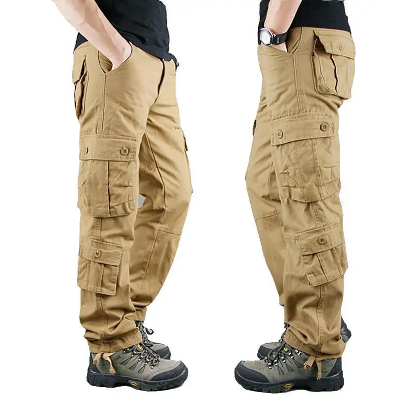 Hitro prodajo kombinezon moške hlače priložnostno velikosti svoboden naravnost cev Multi Žep delovne hlače odporne na obrabo na prostem