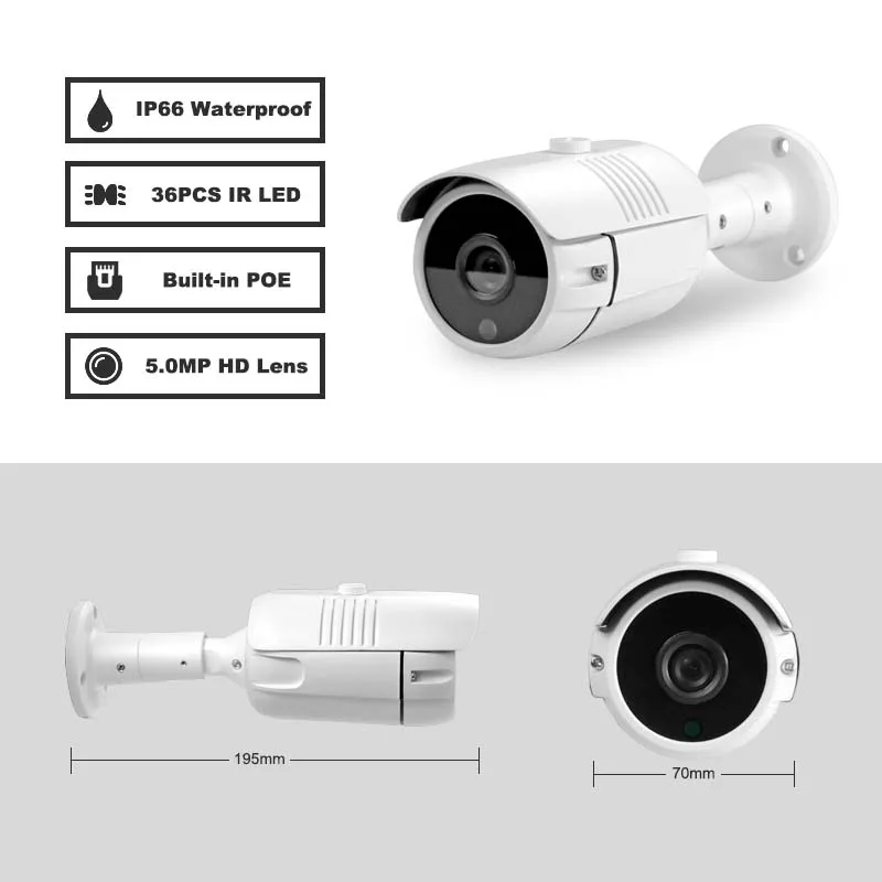 HJT IP Fotoaparat 5.0 MP Vgrajen POE 48V Omrežja P2P CCTV Prostem Varnosti 36 IR Onvif H. 265 Nepremočljiva Video nadzor