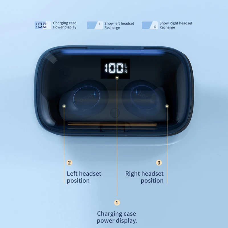 HOCO mini Res TWS Brezžična tehnologija Bluetooth 5.0 Slušalke šumov Šport čepkov Waterprof Slušalke 350mAh Polnjenje Box