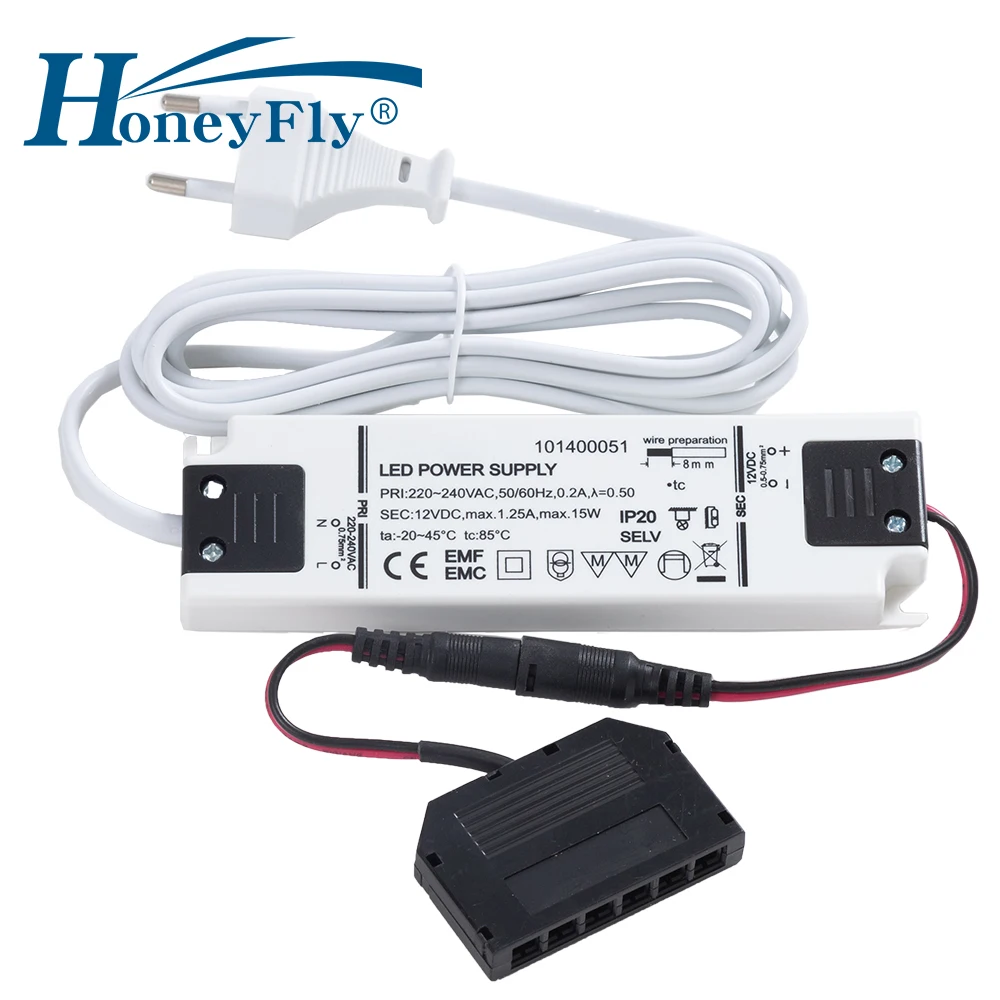 HoneyFly 5pcs Patentirani Super Slim LED napajalnik 12V 15W DC Izhod Osvetlitev Transformator AC-DC Pretvornik za LED Kabinet Svetilka