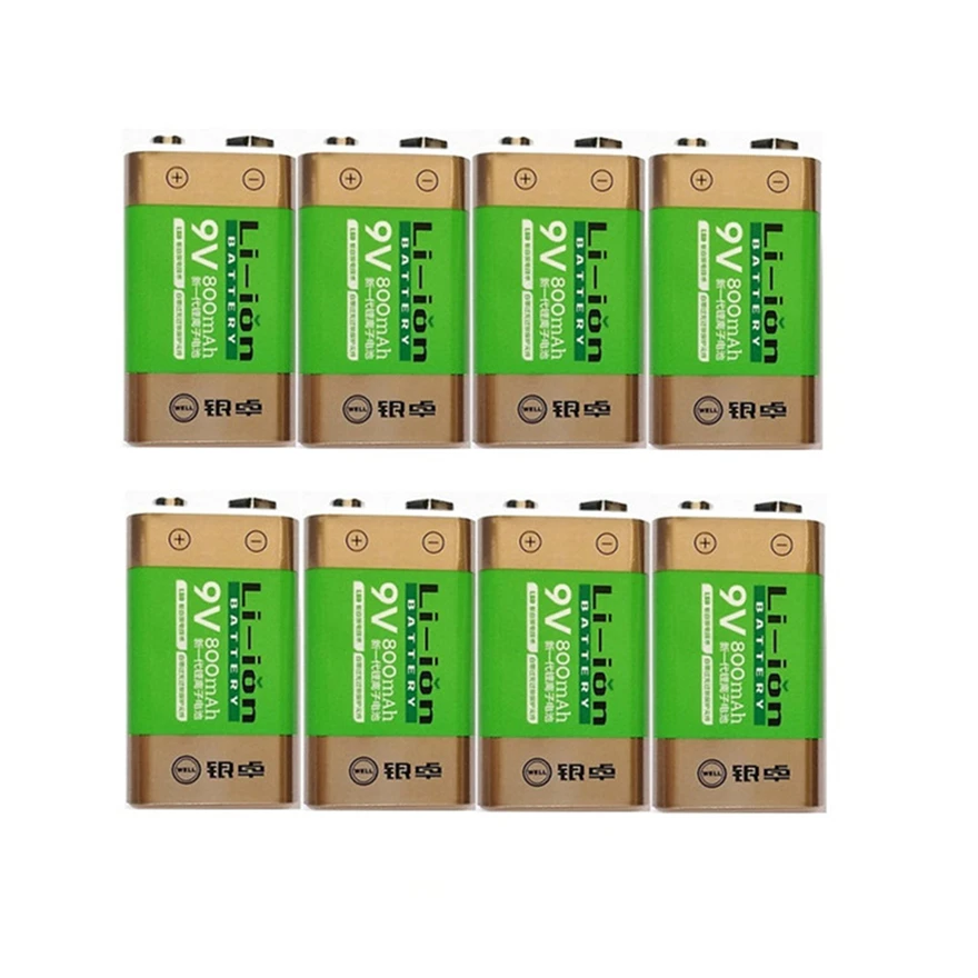 Hot-prodaja 800mAh Li-ion baterija 9 V Baterije za ponovno Polnjenje Za detektorji Dima Brezžični Mikrofoni