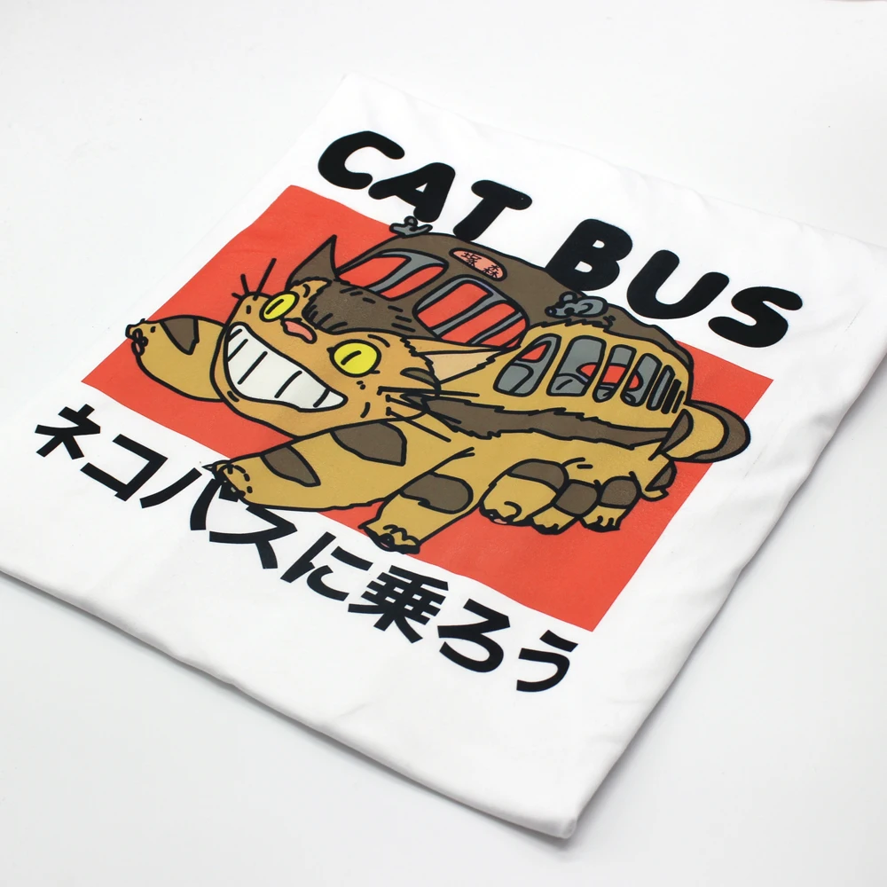Hribovec Studio Ghibli Sosed Totoro Vožnjo Mačka Avtobus Japonski Anime Unisex Majica s kratkimi rokavi Belo Priložnostne majice poletja 2017 Vrhovi