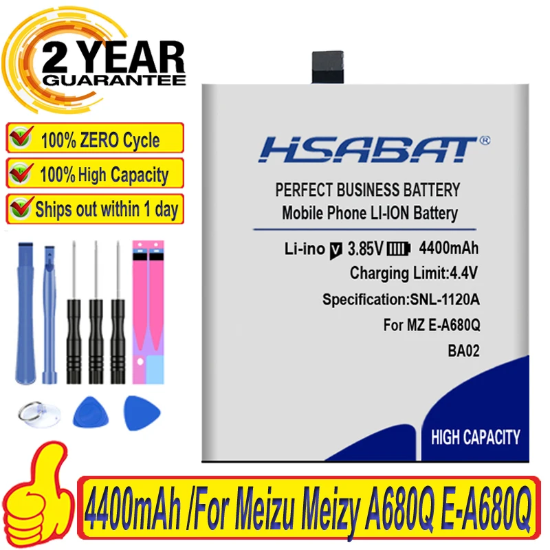 HSABAT Nov Top blagovne Znamke 4400mAh Baterija za Meizu Meizy A680Q E-A680Q BA02 M3E A680Q